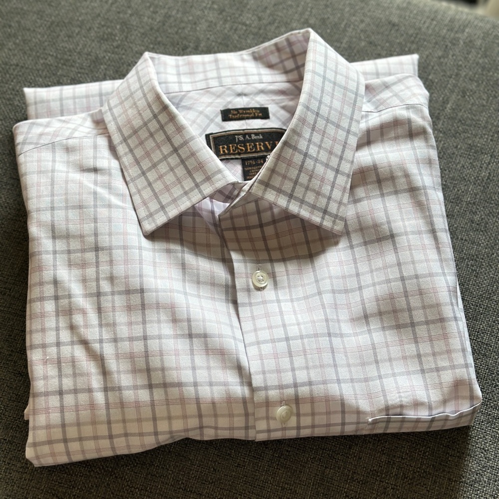 Jos. A. Bank Purple and White Checkered Dress Shirt
